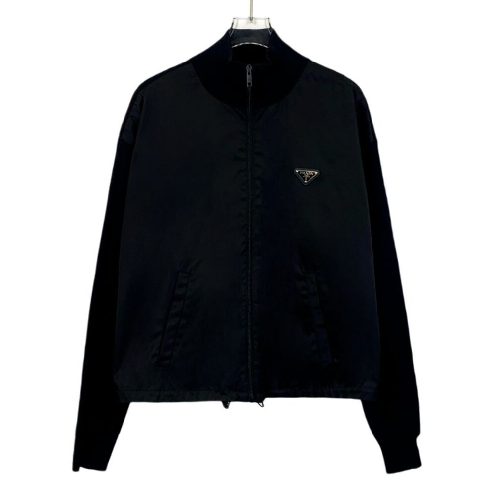 Prada Black Full-Zip Bomber Jacket With Logo Patch For Men Size L